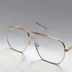 【新品未使用】ツーブリッジ　ダブルブリッジ　　ビッグシェイプ　スクエア　ゴールド