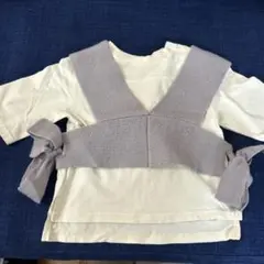 petit main グレー リボン付きトップスセット90cm