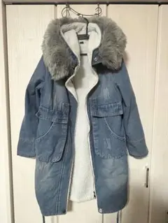 ファー付き裏ボアデニムコート