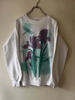 あ*ね様 No.6058 USA製 Hanes 花柄トンボスウェット白M