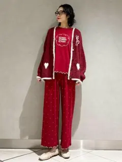 新品 gelato pique ドット柄ロングパンツ レッド