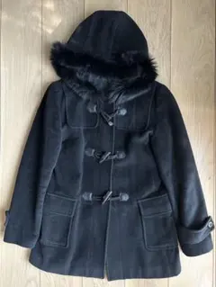 黒 ダッフルコート ファー付きフード