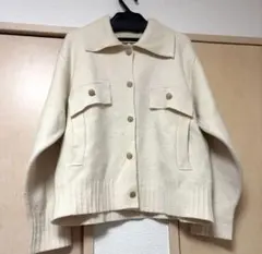 【美品】韓国系 襟付きニットカーディガン アイボリー