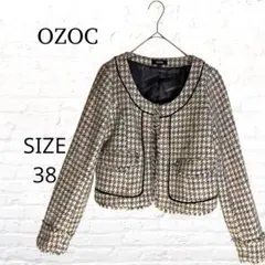 OZOC オゾック　ツウィード　ノーカラージャケット　千鳥格子　毛混　Mのサムネイル