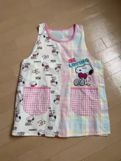 スヌーピー エプロン パステルチェック