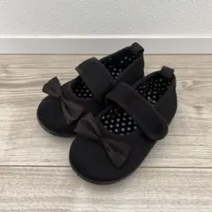 黒いリボン付き　ベビーシューズ 14　フォーマル　結婚式　女の子