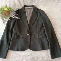 【40】グリーンレーベルリラクシング 黒 フォーマル ジャケット L ペプラム