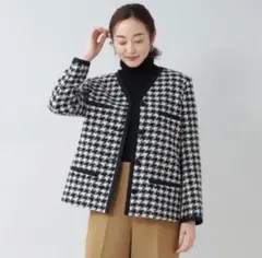 美品 現行 アンタイトル 千鳥柄ツイード カラーレスジャケット