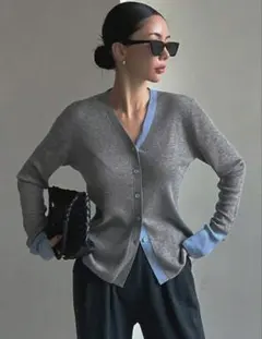 カーディガン　Vネック　グレー　バイカラー　　ZARA UNIQLO H&M