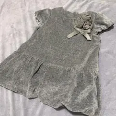 コムサ グレー フリル付き 半袖ワンピース