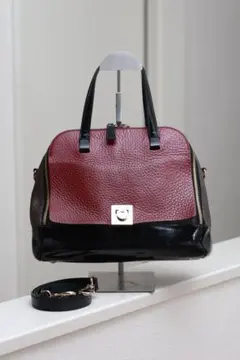 FURLA 2WAYバッグ ボルドー×グレージュ×黒