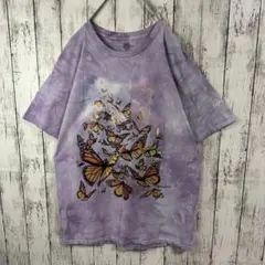 【THE MOUNTAIN☆ザマウンテン】タイダイ柄Tシャツ☆蝶☆紫　L〜XL