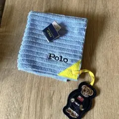 ポロベア チャーム付きハンカチ　水色