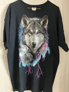 【USヴィンテージ】 古着 ★ XL ブラックTシャツ 狼デザイン