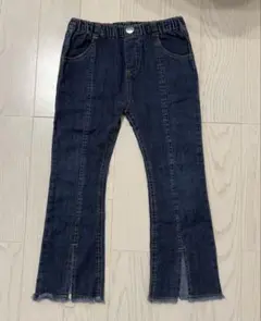 スリット入り ロングデニムパンツ