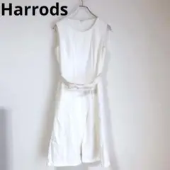 ハロッズ　ノースリーブワンピース　リボンベルト　上品　高見え　日本製　ホワイト3