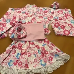 花柄レース付き浴衣ドレス 130 小物2点付き