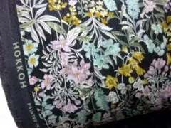 2m　シャツコール生地 草花柄/チャコールグレー地　ワンピース生地 コーデュロイ