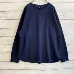 UNIQLO ワッフル カットソー L ネイビー カジュアル 春秋 レディース