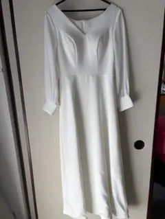 ホワイト Vネック 長袖ウェディングドレス