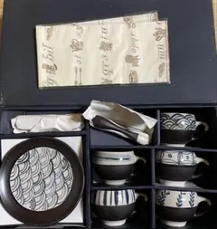 和柄 コーヒーカップ5客セット プレート・スプーン付 箱入り 未使用