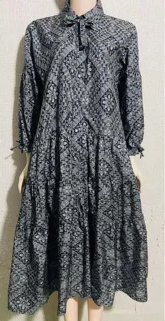 大島紬　着物リメイクティアードワンピース