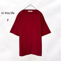 インディスライフ 半袖Tシャツ ゆったりシルエット ボードネック カジュアル 赤のサムネイル