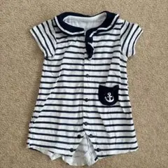 ストライプ セーラー襟　ロンパース カバーオール　60 マリン