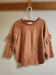 ブラウン フリル付き長袖カットソー XL
