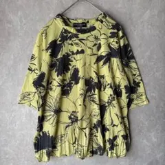 《PURSUIT DE IDEAL》 華やかプリーツ 花柄カットソー イエロー系