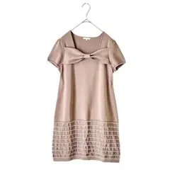 TO BE CHIC 半袖 ニットワンピース リボン ベージュ　サイズ 3 L