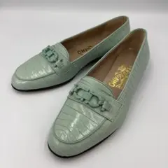 希少色 フェラガモ ガンチーニ ローファー 6D エメラルドグリーン　クロコ型押