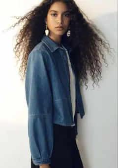 H&M デニムシャツ　ブルー　ボリュームスリーブ　M
