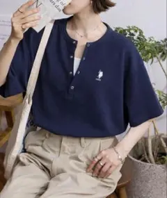 別注 ロゴ刺繍 ワッフルヘンリーネックTシャツのサムネイル