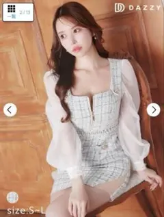 DAZZY チェック柄シースルー袖ミニドレス S