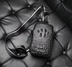 牛革クロコダイル型押し ショルダーバッグ ブラック