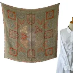 エトロ　シルク100% スカーフ　正方形　透ける素材　緑　ペイズリー