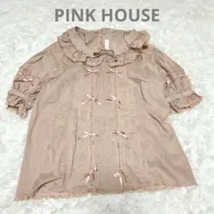 PINK HOUSE リボン　フリル襟付きブラウス　くすみピンク　サーモンピンク