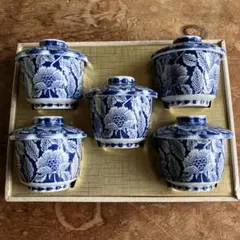 茶碗蒸し食器　5個　蓋付き　花柄