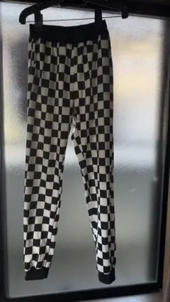 白黒チェック ロングパンツ
