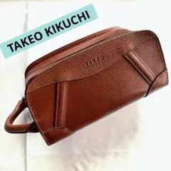 【美品】★お値下げ★タケオキクチ クラッチバッグ 牛革 ブラウン ダブルジップ
