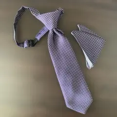 紫色ドット 調節可能ネクタイとポケットチーフセット