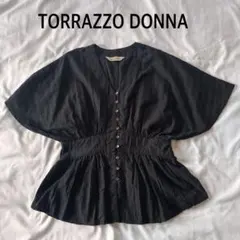 TORRAZZO DONNA Vネック 半袖コットンブラウス ブラック インド製のサムネイル