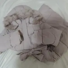 リボンベルト付きファーフードロングダウンコート ベージュ Mサイズ