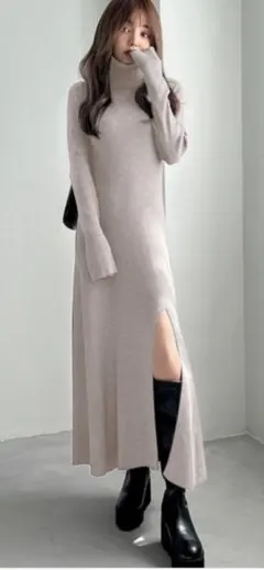 グレイルタートルネックスリットニットロングワンピース 新品