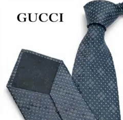 【美品】GUCCI ネクタイ ネイビー GG柄 シルク100% イタリア製