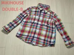 ミキハウス　ダブルビー　リバーシブルチェックシャツ　100 ビーくん　刺繍