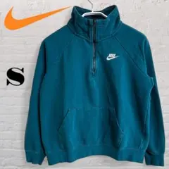 古着 Nike ターコイズ ハーフジップ スウェット トレーナー 刺繍ロゴ