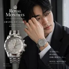 美品】電波ソーラー腕時計 ロイヤルモントレス メンズ シルバー 