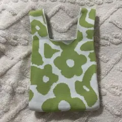 トートバッグ ニット 手提げ カバン グリーン 花柄